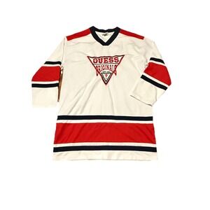 VINTAGE Y2K Guess Jeans Football Embroidered Mens Medium Long Sleeve‎ Tee Jersey